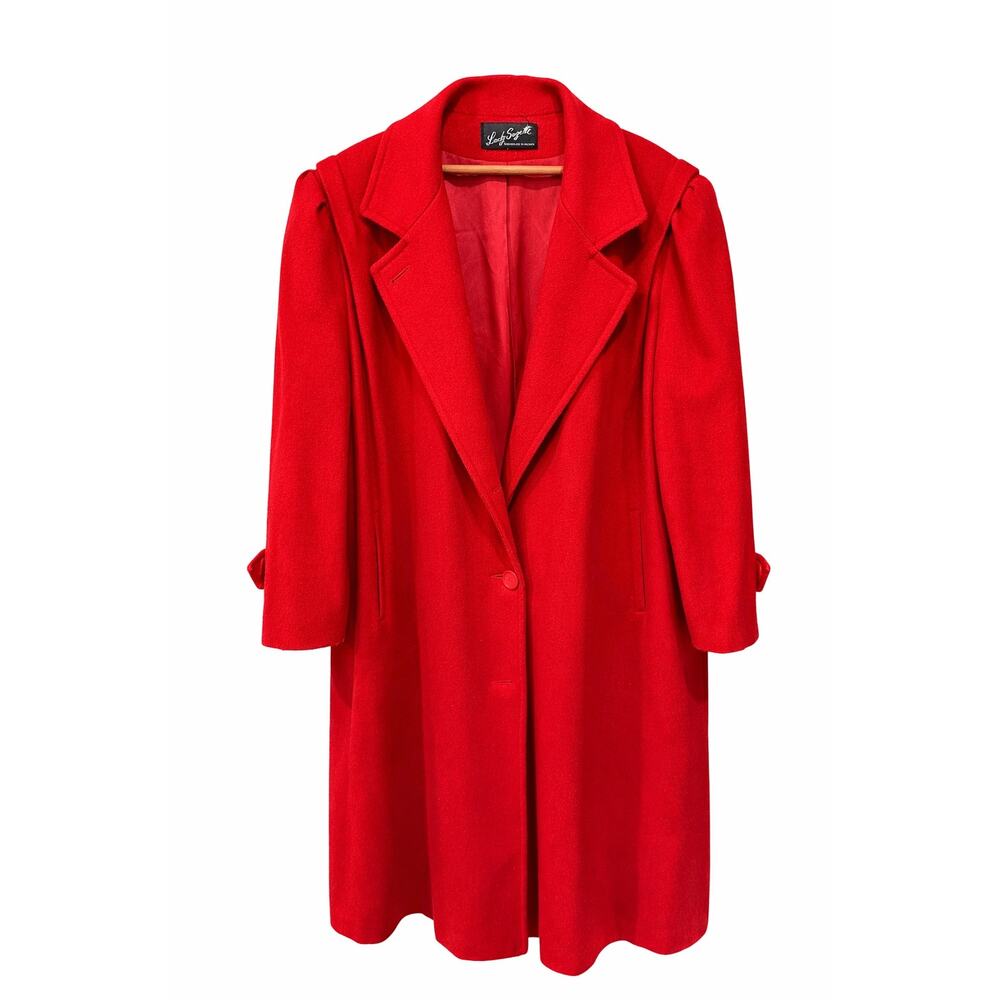 Vintage 80 Red Wool Statement Coat Oversized Power Shoulder Trapeze Lady Sugalle